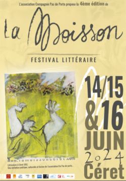 Affiche du festival avec peinture d'un personnage levant les bras dans un champ