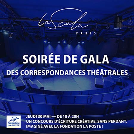 Affiche de la soirée de gala : gradins de la salle de spectacle tout en bleu