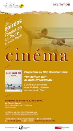visuel de l'invitation au Studio Raspail pour le film de Ruth Zylberman, Un dernier été