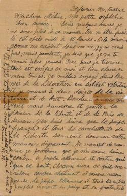 Fac-similé de la dernière lettre de Missak à Mélinée Manouchian
