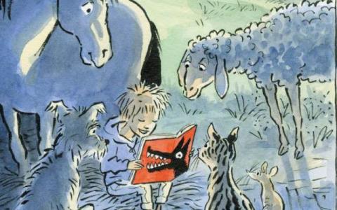 Visuel avec dessin d'un enfant lisant