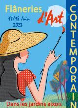 Affiche du festival avec dessin d'une jeune fille de trois quart portant un chapeau de paille sur la tête et un pinceau dans la main