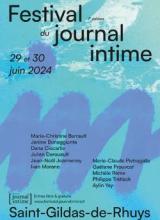 Affiche du festival du journal intime, fond vert d'eau  avec graphie bleu
