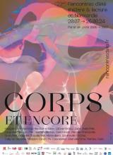 Affiche du festival, anamorphoses de corps dans les tons rose et orangé