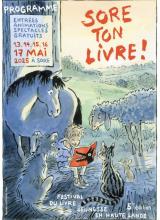 affiche du festival 2025 avec dessin d'un enfant lisant entouré d'animaux